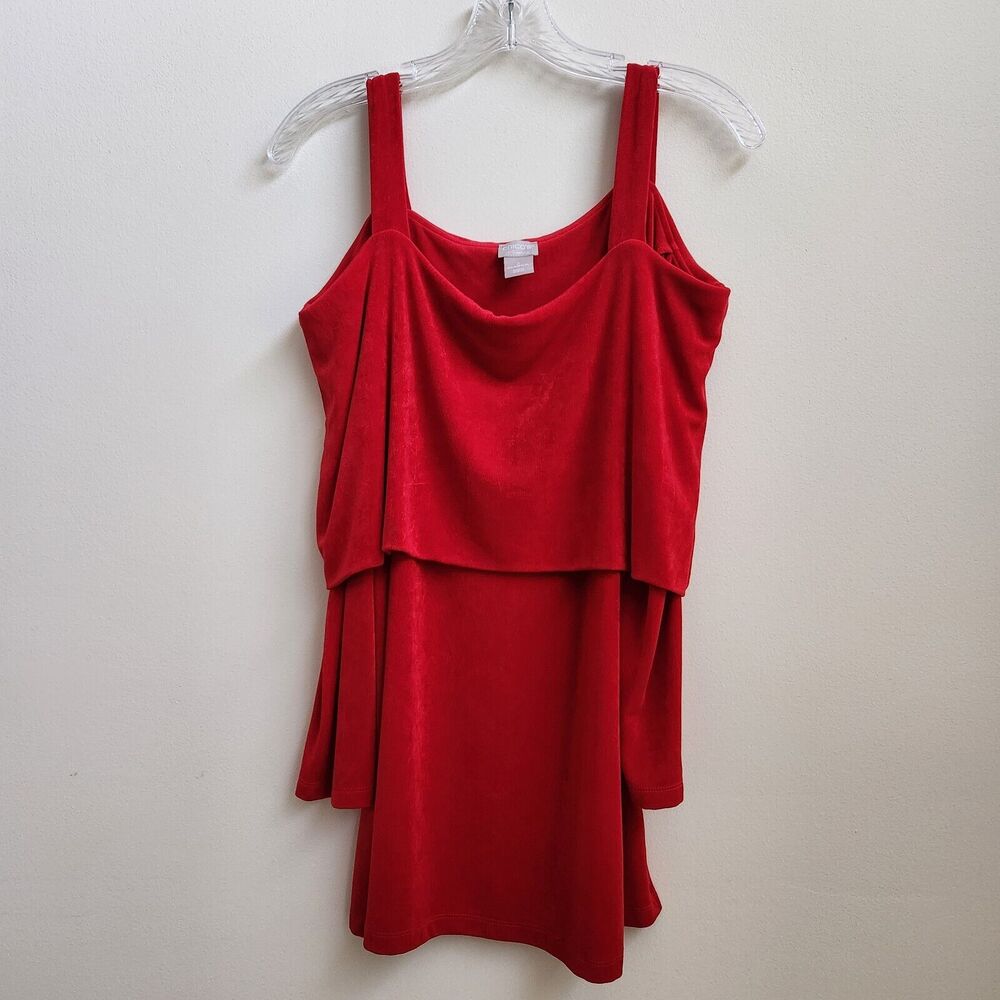 Chico's Travelers Top Women 2 US 12 Red Rib Knit Tunic Cold Shoulder 3/4 Sleeve